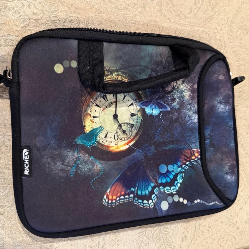 Richen Butterfly and Clock Laptop Sleeve